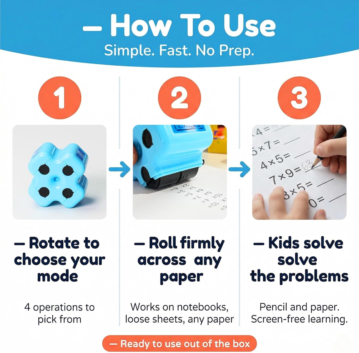 Math Teacher 4-in-1 Math Roller Stamp for Kids